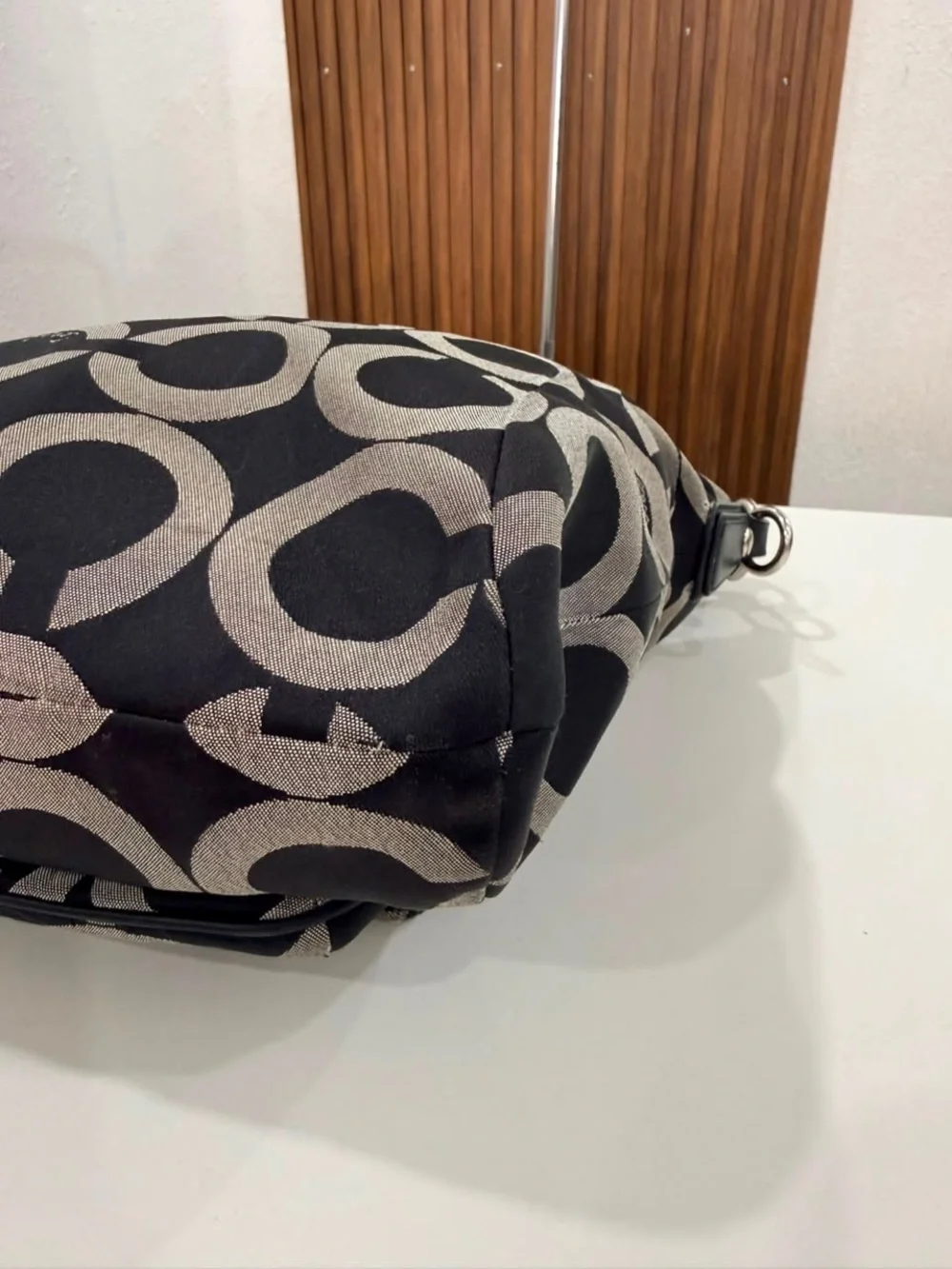 Coach Kristin Sateen Op Art Hobo Bag Black Gray Large Handbag Purse Bag #14753